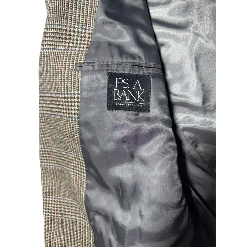 Jos. A. Bank Blazer Mens 44R Brown Gray Plaid Executive Sport Coat Camel Hair